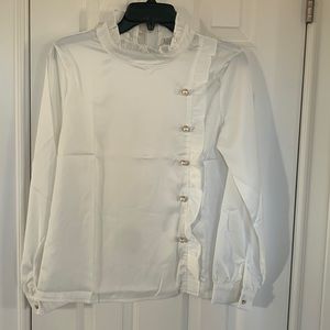Pearl white satin blouse, pearl white, M